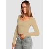 imageATHMILE Womens Tops Ribbed Scoop Neck Knit Slim Fitted Casual Basic Tee Shirts for Women Fashion Trendy 2025Blight Beige