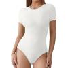 imageATHMILE Womens Round Neck Short Sleeve T Shirts Basic BodysuitsWhite
