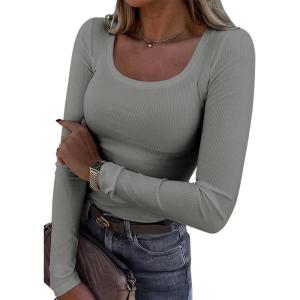 imageATHMILE Womens Tops Ribbed Scoop Neck Knit Slim Fitted Casual Basic Tee Shirts for Women Fashion Trendy 2025Agrey