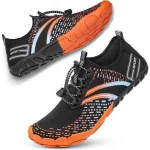 imageATHMILE Hiking Barefoot Water Shoes for Women Men Beach Swim Aqua Pool River Quick Dry Athletic Wide Toe Outdoor Sport Kayaking Boating Rock Climbing Yoga LakeA Black N Orange