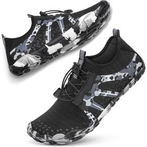 imageATHMILE Hiking Barefoot Water Shoes for Women Men Beach Swim Aqua Pool River Quick Dry Athletic Wide Toe Outdoor Sport Kayaking Boating Rock Climbing Yoga LakeB Grey Black