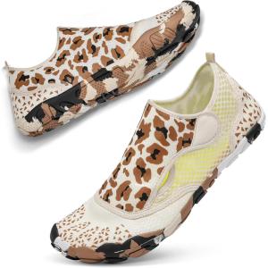 imageATHMILE Hiking Barefoot Water Shoes for Women Men Beach Swim Aqua Pool River Quick Dry Athletic Wide Toe Outdoor Sport Kayaking Boating Rock Climbing Yoga LakeD Apricot Leopard