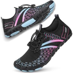 imageATHMILE Hiking Barefoot Water Shoes for Women Men Beach Swim Aqua Pool River Quick Dry Athletic Wide Toe Outdoor Sport Kayaking Boating Rock Climbing Yoga LakeA Blue Pink