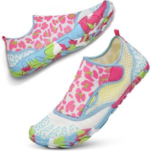 imageATHMILE Hiking Barefoot Water Shoes for Women Men Beach Swim Aqua Pool River Quick Dry Athletic Wide Toe Outdoor Sport Kayaking Boating Rock Climbing Yoga LakeD Pink White Leopard