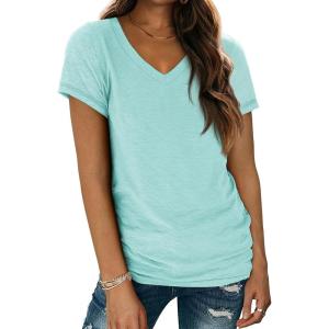 imageATHMILE Womens Tops Shirts for Women Short Sleeve V Neck Tee Summer Fashion Trendy Soft Casual Spring Clothes Outfits BeachAqua