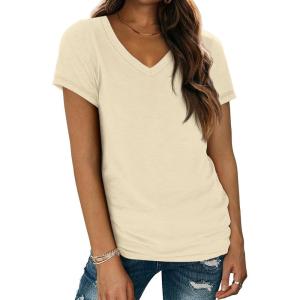 imageATHMILE Womens Tops Shirts for Women Short Sleeve V Neck Tee Summer Fashion Trendy Soft Casual Spring Clothes Outfits BeachCream