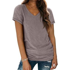 imageATHMILE Womens Tops Shirts for Women Short Sleeve V Neck Tee Summer Fashion Trendy Soft Casual Spring Clothes Outfits BeachGray Purple