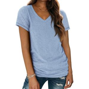imageATHMILE Womens Tops Shirts for Women Short Sleeve V Neck Tee Summer Fashion Trendy Soft Casual Spring Clothes Outfits BeachIce Blue