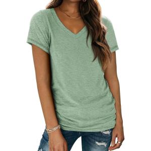 imageATHMILE Womens Tops Shirts for Women Short Sleeve V Neck Tee Summer Fashion Trendy Soft Casual Spring Clothes Outfits BeachLight Green