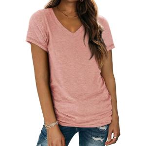imageATHMILE Womens Tops Shirts for Women Short Sleeve V Neck Tee Summer Fashion Trendy Soft Casual Spring Clothes Outfits BeachPink