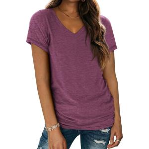 imageATHMILE Womens Tops Shirts for Women Short Sleeve V Neck Tee Summer Fashion Trendy Soft Casual Spring Clothes Outfits BeachPurple Red