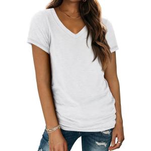 imageATHMILE Womens Tops Shirts for Women Short Sleeve V Neck Tee Summer Fashion Trendy Soft Casual Spring Clothes Outfits BeachWhite