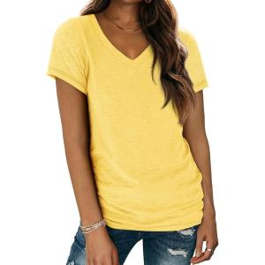 imageATHMILE Womens Tops Shirts for Women Short Sleeve V Neck Tee Summer Fashion Trendy Soft Casual Spring Clothes Outfits BeachYellow