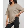imageATHMILE Womens Summer Oversized Shirts V Neck Business Casual Workout Tops Beach Vacation 2025 Gym ClothesKhaki
