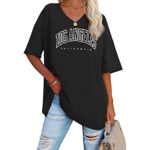 imageATHMILE Womens Summer Oversized Shirts V Neck Business Casual Workout Tops Beach Vacation 2025 Gym ClothesBlack1
