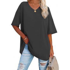 imageATHMILE Womens Summer Oversized Shirts V Neck Business Casual Workout Tops Beach Vacation 2025 Gym ClothesDark Gray