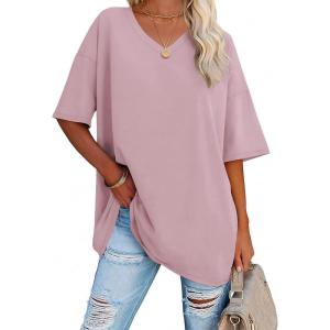 imageATHMILE Womens Summer Oversized Shirts V Neck Business Casual Workout Tops Beach Vacation 2025 Gym ClothesDark Pink