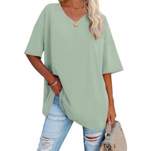 imageATHMILE Womens Summer Oversized Shirts V Neck Business Casual Workout Tops Beach Vacation 2025 Gym ClothesGray Green