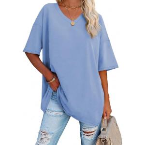 imageATHMILE Womens Summer Oversized Shirts V Neck Business Casual Workout Tops Beach Vacation 2025 Gym ClothesIce Blue