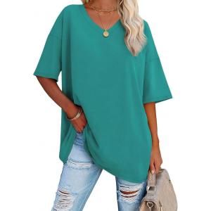 imageATHMILE Womens Summer Oversized Shirts V Neck Business Casual Workout Tops Beach Vacation 2025 Gym ClothesLake Green