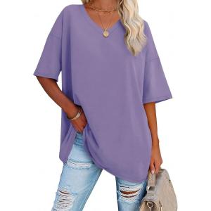 imageATHMILE Womens Summer Oversized Shirts V Neck Business Casual Workout Tops Beach Vacation 2025 Gym ClothesLavender