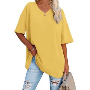 imageATHMILE Womens Summer Oversized Shirts V Neck Business Casual Workout Tops Beach Vacation 2025 Gym ClothesLemon Yellow