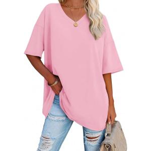 imageATHMILE Womens Summer Oversized Shirts V Neck Business Casual Workout Tops Beach Vacation 2025 Gym ClothesPink