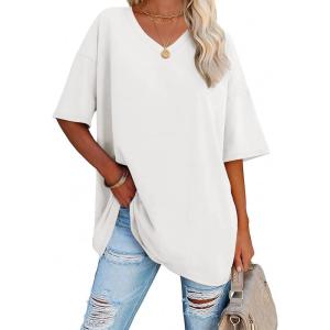 imageATHMILE Womens Summer Oversized Shirts V Neck Business Casual Workout Tops Beach Vacation 2025 Gym ClothesWhite