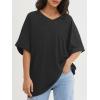 imageATHMILE Womens Oversized T Shirts Loose Fit V Neck Short Sleeve Summer Casual Blouse 2025 Y2K Tee TopsBlack