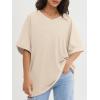 imageATHMILE Womens Oversized T Shirts Loose Fit V Neck Short Sleeve Summer Casual Blouse 2025 Y2K Tee TopsCream