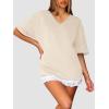 imageATHMILE Womens Oversized T Shirts Loose Fit V Neck Short Sleeve Summer Casual Blouse 2025 Y2K Tee TopsCream