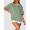 imageATHMILE Womens Oversized T Shirts Loose Fit V Neck Short Sleeve Summer Casual Blouse 2025 Y2K Tee TopsGray Green