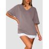 imageATHMILE Womens Oversized T Shirts Loose Fit V Neck Short Sleeve Summer Casual Blouse 2025 Y2K Tee TopsGray Purple