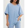 imageATHMILE Womens Oversized T Shirts Loose Fit V Neck Short Sleeve Summer Casual Blouse 2025 Y2K Tee TopsIce Blue
