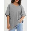 imageATHMILE Womens Oversized T Shirts Loose Fit V Neck Short Sleeve Summer Casual Blouse 2025 Y2K Tee TopsLight Gray