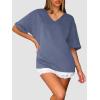 imageATHMILE Womens Oversized T Shirts Loose Fit V Neck Short Sleeve Summer Casual Blouse 2025 Y2K Tee TopsNavy