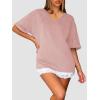 imageATHMILE Womens Oversized T Shirts Loose Fit V Neck Short Sleeve Summer Casual Blouse 2025 Y2K Tee TopsPink