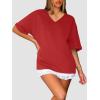 imageATHMILE Womens Oversized T Shirts Loose Fit V Neck Short Sleeve Summer Casual Blouse 2025 Y2K Tee TopsRed