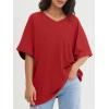 imageATHMILE Womens Oversized T Shirts Loose Fit V Neck Short Sleeve Summer Casual Blouse 2025 Y2K Tee TopsRed
