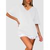 imageATHMILE Womens Oversized T Shirts Loose Fit V Neck Short Sleeve Summer Casual Blouse 2025 Y2K Tee TopsWhite