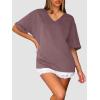 imageATHMILE Womens Oversized T Shirts Loose Fit V Neck Short Sleeve Summer Casual Blouse 2025 Y2K Tee TopsWine Red