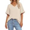 imageATHMILE Womens Oversized T Shirts Loose Fit V Neck Short Sleeve Summer Casual Blouse 2025 Y2K Tee TopsCream
