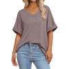 imageATHMILE Womens Oversized T Shirts Loose Fit V Neck Short Sleeve Summer Casual Blouse 2025 Y2K Tee TopsGray Purple