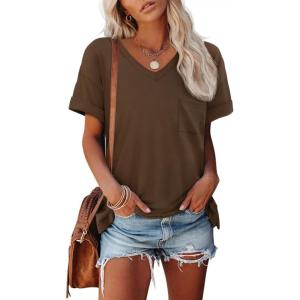 imageATHMILE Womens T Shirts 2025 Short Sleeve VNeck Shirts Cute Fit Summer Casual Tee Tops SXXL BeachBrown