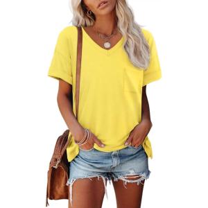 imageATHMILE Womens T Shirts 2025 Short Sleeve VNeck Shirts Cute Fit Summer Casual Tee Tops SXXL BeachLemon Yellow