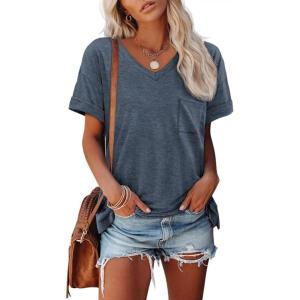 imageATHMILE Womens T Shirts 2025 Short Sleeve VNeck Shirts Cute Fit Summer Casual Tee Tops SXXL BeachNavy Blue