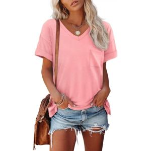 imageATHMILE Womens T Shirts 2025 Short Sleeve VNeck Shirts Cute Fit Summer Casual Tee Tops SXXL BeachPink