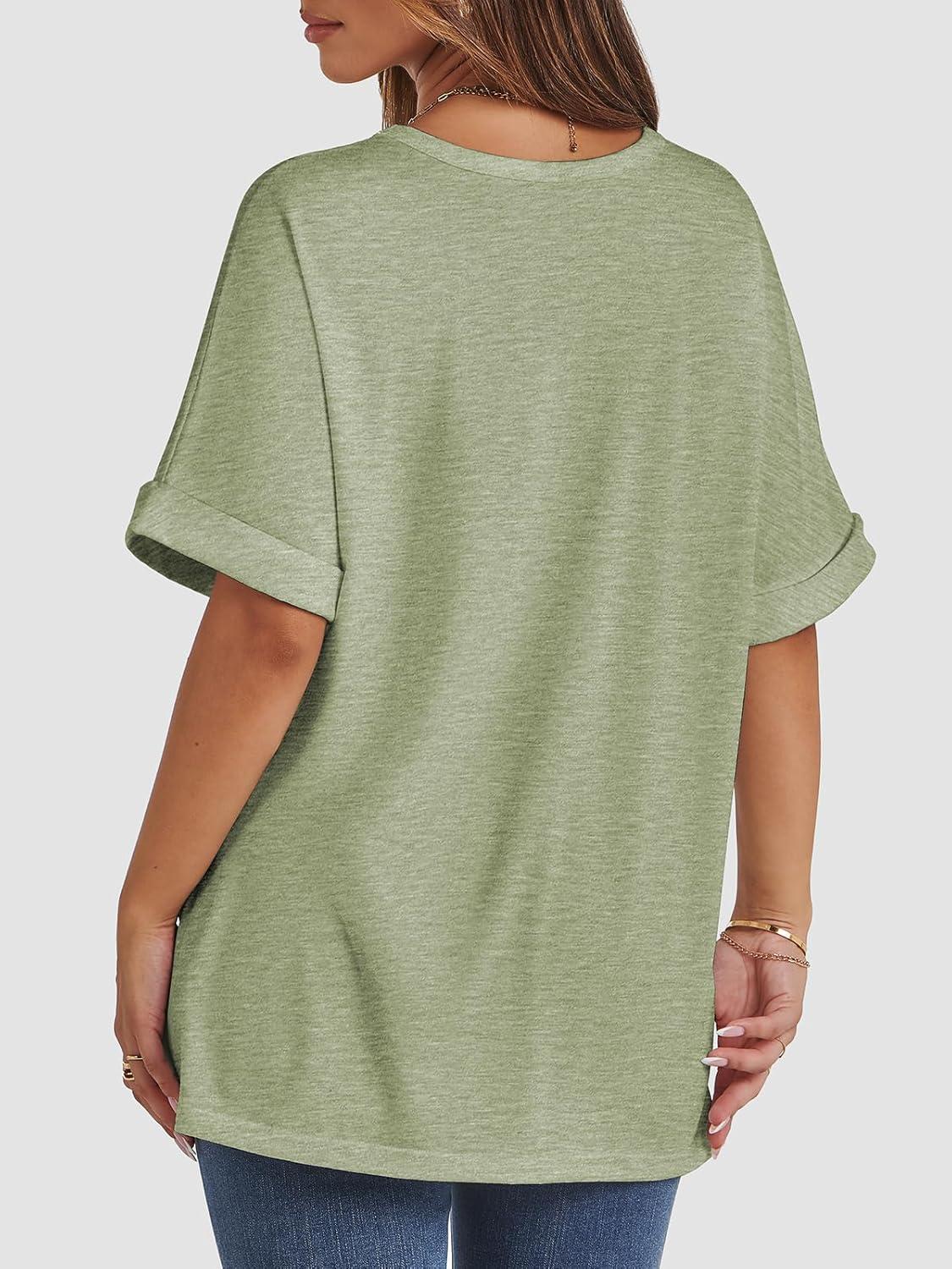 imageATHMILE Womens Oversized T Shirts Summer Tops Spring Casual Loose Fit Workout Short Sleeve 2025 Beach VacationArmy Green