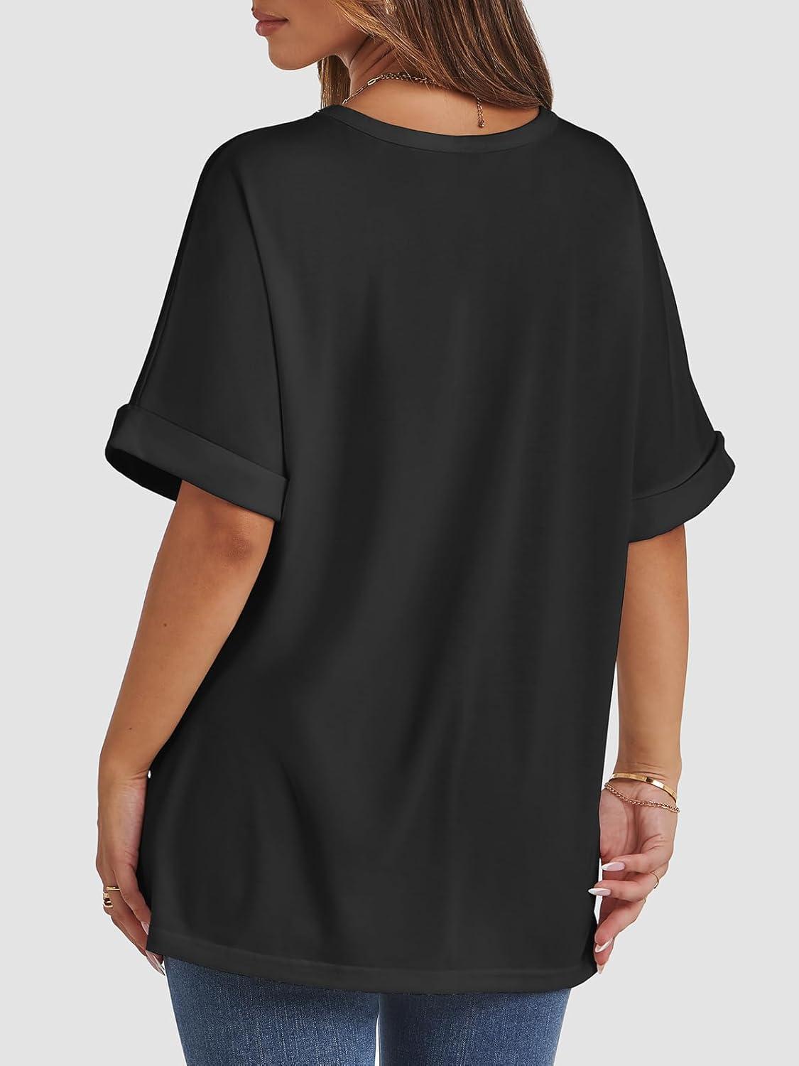 imageATHMILE Womens Oversized T Shirts Summer Tops Spring Casual Loose Fit Workout Short Sleeve 2025 Beach VacationBlack