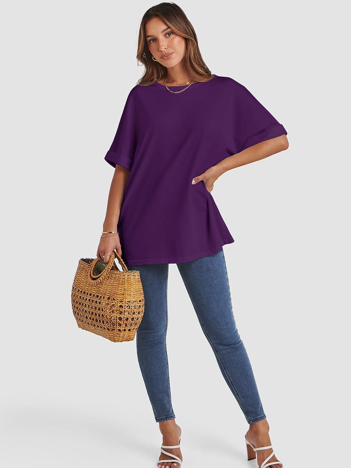 imageATHMILE Womens Oversized T Shirts Summer Tops Spring Casual Loose Fit Workout Short Sleeve 2025 Beach VacationDark Purple